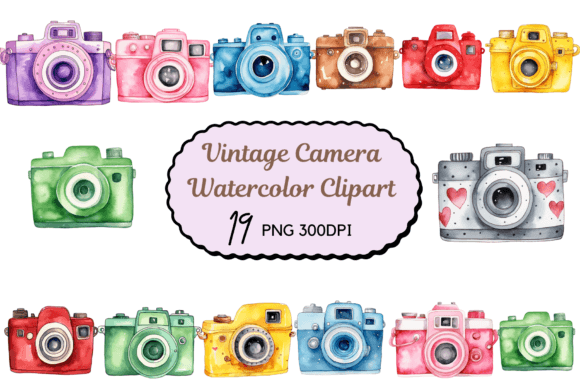 Download Watercolor Vintage Camera Clipart - Camera Collection